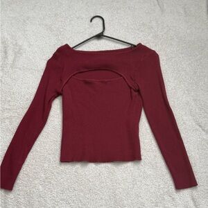 Red Long Sleeve Cutout sweater crop top